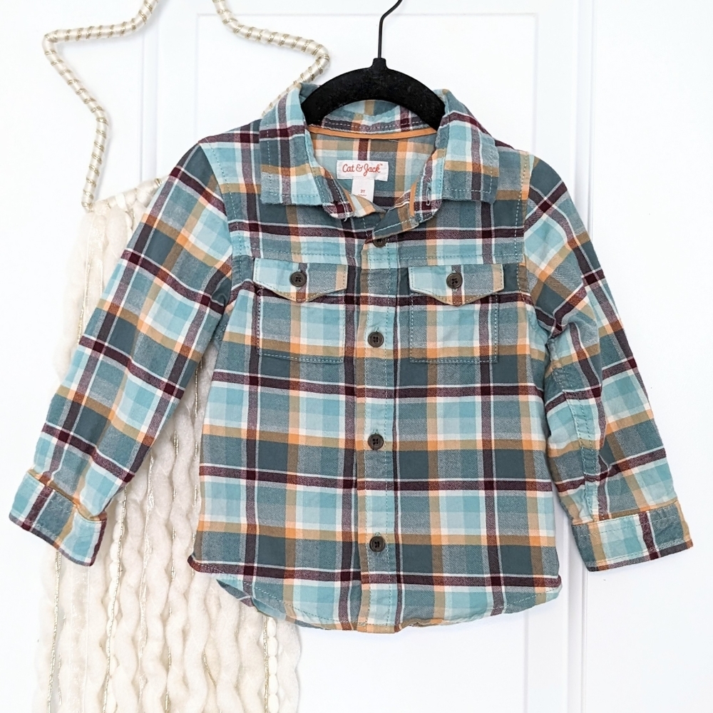 Cat & Jack Plaid Button Up, 18m